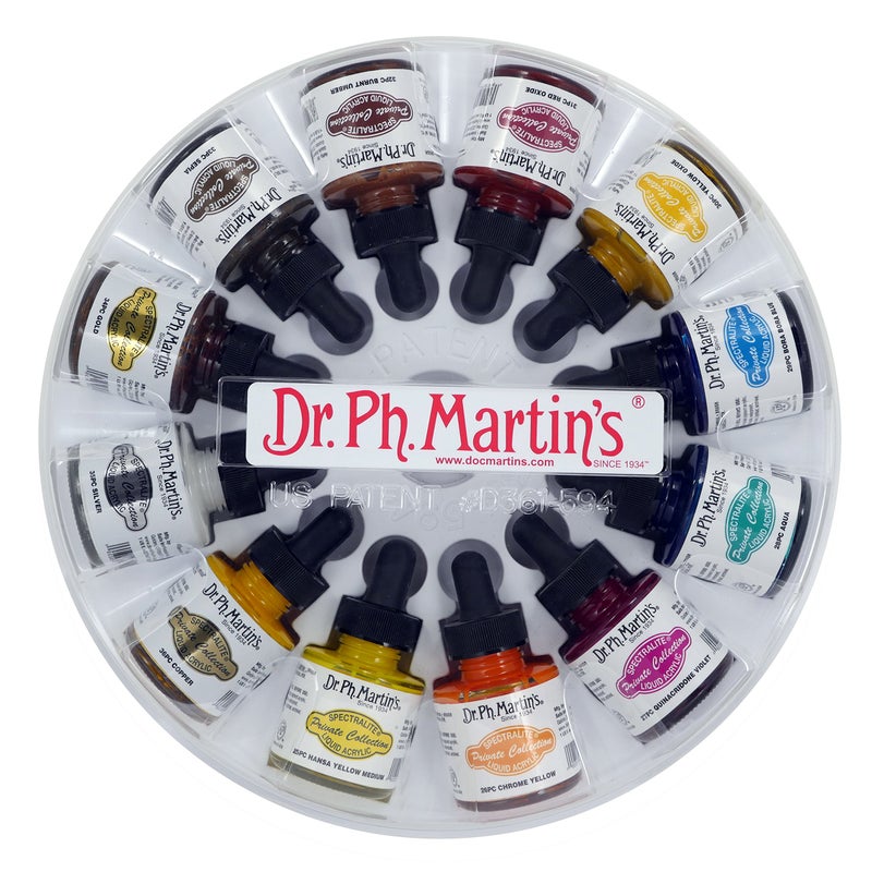 Dr. Ph. Martin's SPEC10OZSET3 Spectralite Private Collection Liquid Acrylics (Set 3) Acrylic Paint Set, 1.0 oz, Set 3 Colors, 1 Set of 12 Bottles - Image 1